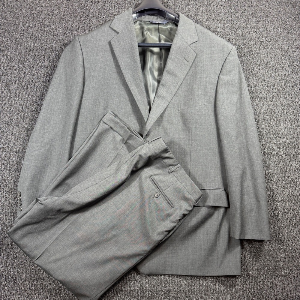 Vintage Polo Ralph Lauren Men Gray 100% Wool 2 Piece Suit 48/42 Long Made in USA